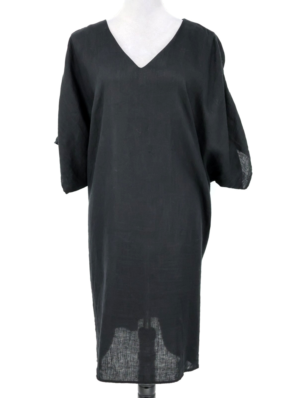 Chicos Dress 3 Womens 16 XL Black Linen Oversized Midi V neck Beach Coastal